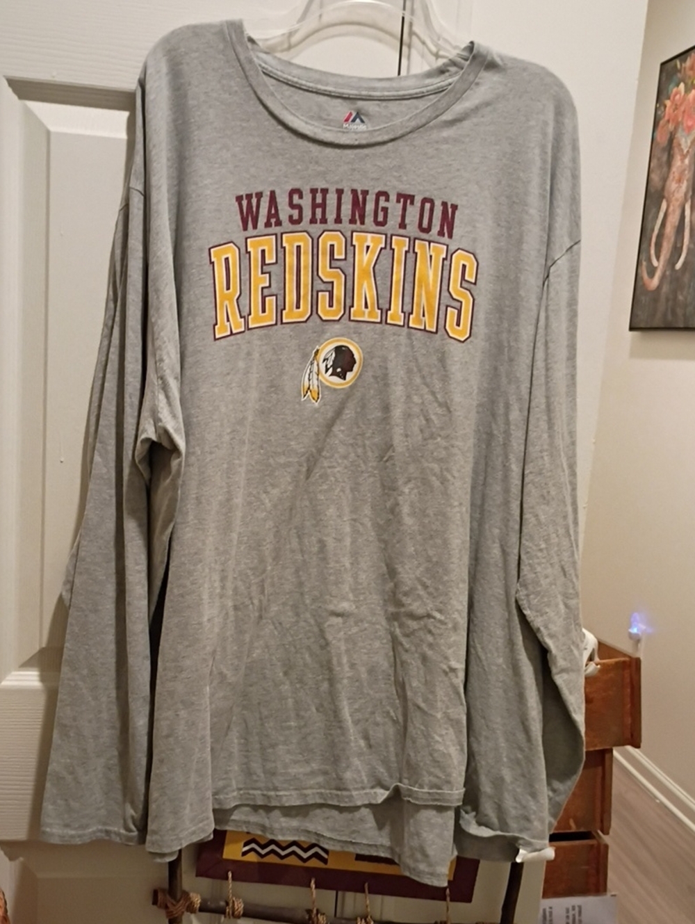 Majestic Washington Redskins Gray Long Sleeve Tee with Burgundy & Gold Logo
